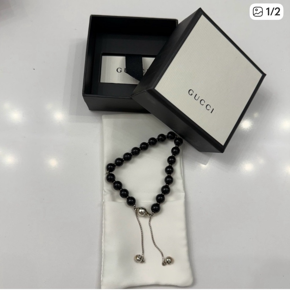 Gucci Black Bead Bracelet with Silver Accents